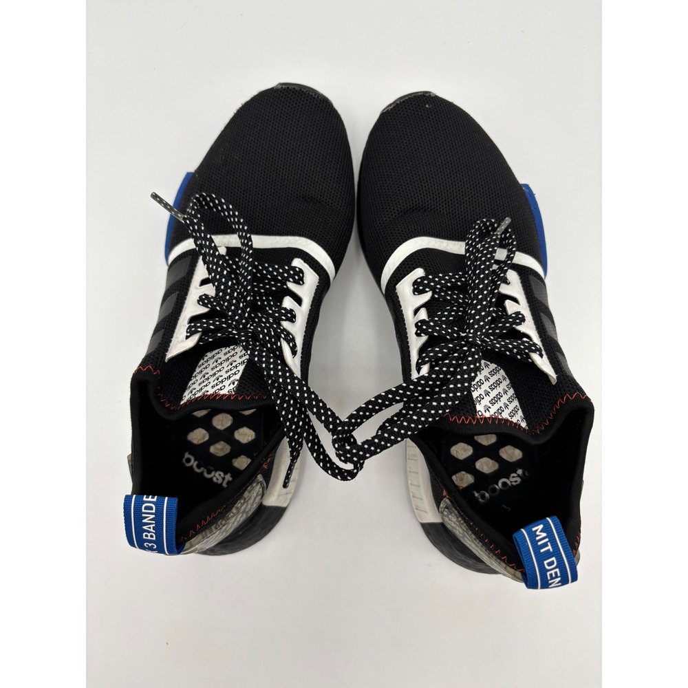 Adidas NMD R1 Mens 8.5 Womens 10 Black White Blue Logo Print Sneakers FX6794 - Picture 3 of 8